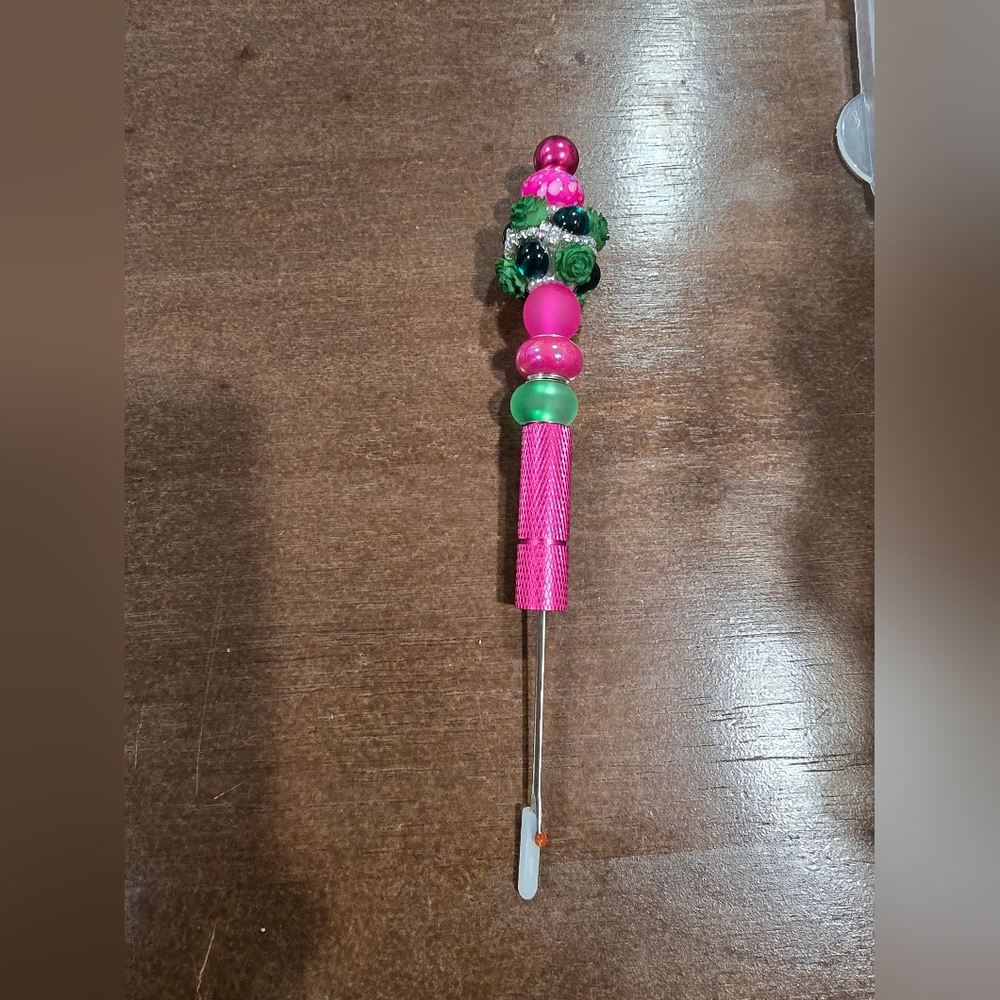 Pink and Green Beaded Handle Tool